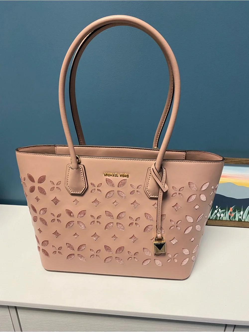 Michael Kors Dusty Pink Laser-Cut Leather Tote